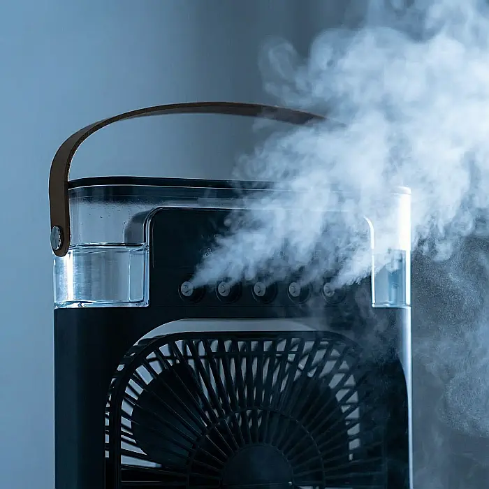 Ventilator Portabil cu Umidificator și Vapori de Apă – 600ml, 3 Moduri Pulverizare, Timer 1-3h, Lumini LED 7 Culori, Funcție Aromaterapie, Super Silențios, Design Compact și Reglabil [2]