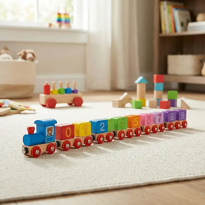 Tren Magnetic din Lemn cu Numere – Jucărie Educativă pentru Copii, Dezvoltă Motricitatea, Imaginația și Logica, Siguranță Europeană [3]