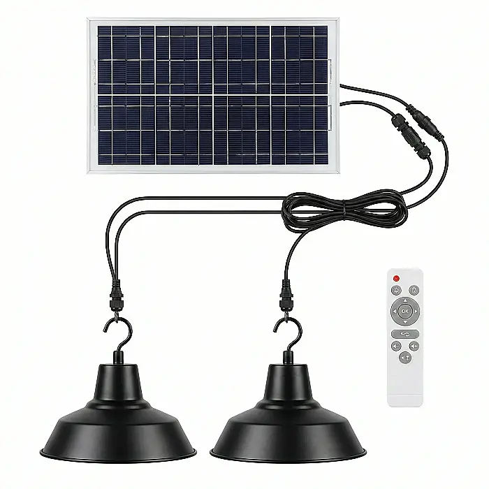 Set 2 Lămpi Solare Suspendate cu Abajur Metalic și Telecomandă – Putere 50W, 30 LED-uri SMD, Panou Solar 5.5V, Rezistente la Apă IP44/IP65, Autonomie 6-8 ore [2]