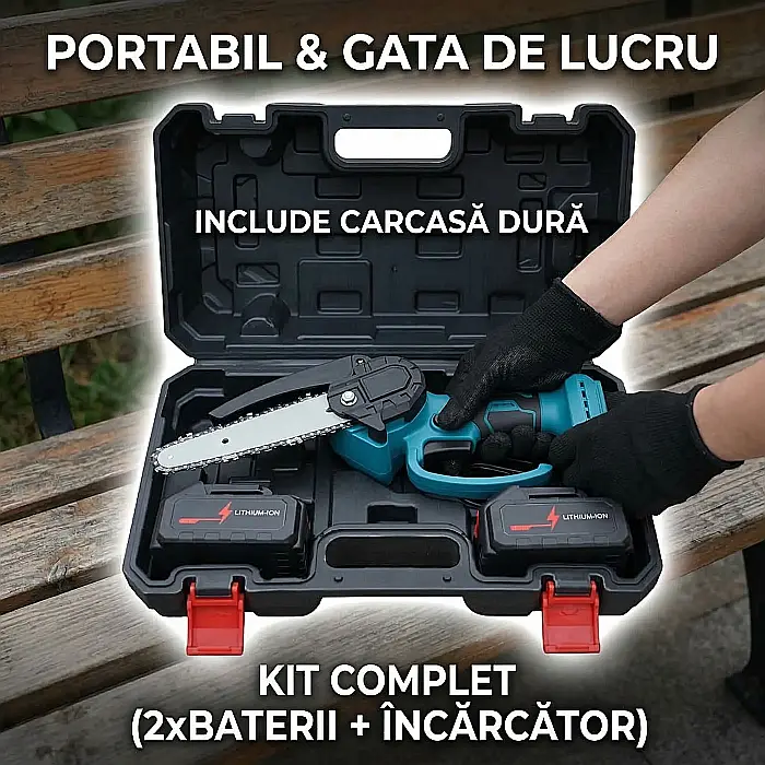 Mini Fierăstrău cu Lanț 36V – 2 Acumulatori Li-Ion 1300mAh, Lamă 8 inch (20 cm), Motor Cupru, Design Ergonomic fără Fir, Viteză 15000 rpm, Trusă de Depozitare și Accesorii Incluse [2]