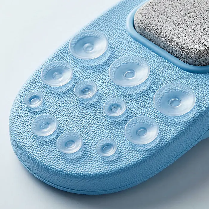 Papuc de Baie cu Ventuze și Perii pentru Masaj Easy Feet – Curățare, Relaxare și Exfoliere fără Efort, Piatră Ponce Integrată pentru Călcâie, Design Anti-alunecare, Albastru [2]
