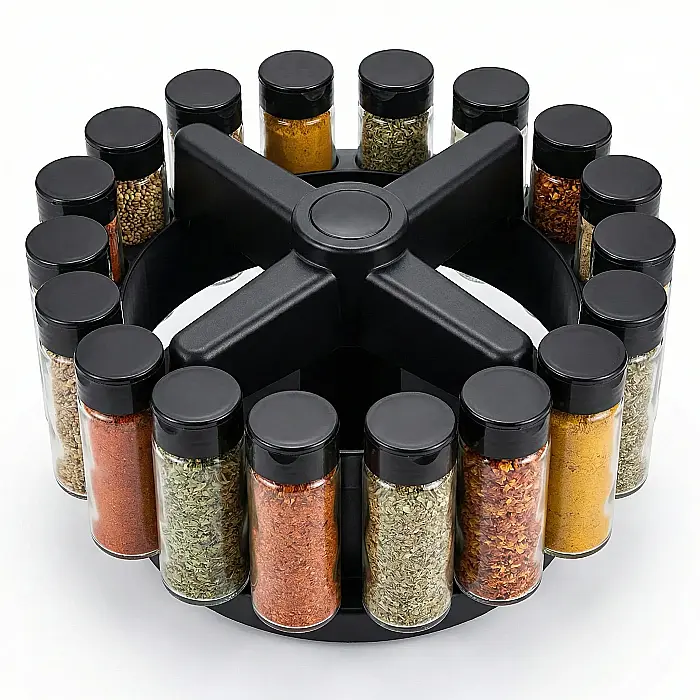 Set 18 Recipiente Condimente cu Suport Rotativ – Borcane Sticlă 99 g, Organizator Bucătărie Premium, Design Modern și Elegant, Acces Rapid la Arome [3]