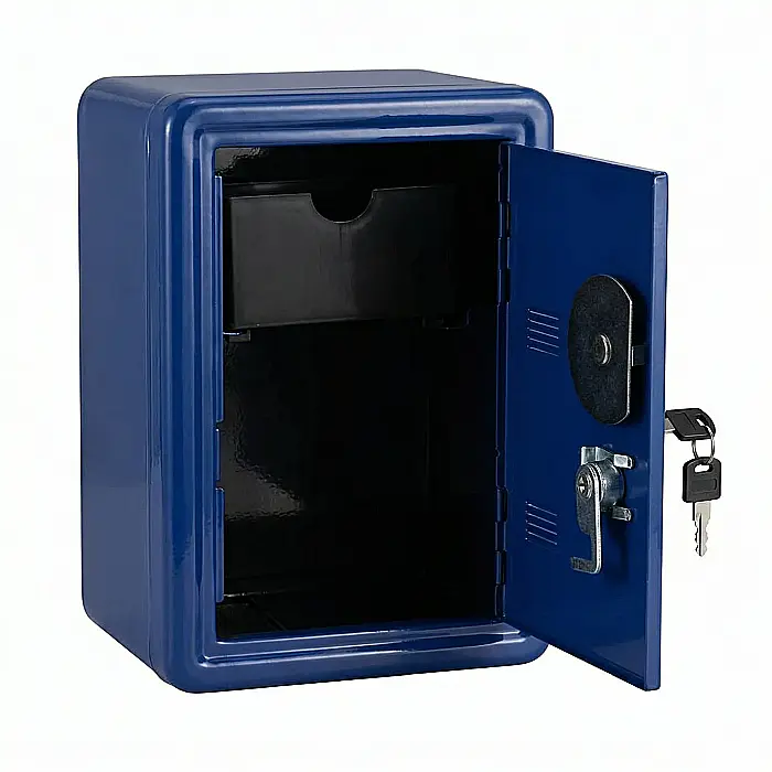 Pusculiță Metalică pentru Copii în Formă de Seif – 12 x 10 x 18 cm, Compartiment Bani și Bijuterii, Închidere cu Cheie și Cifru, Diverse Culori, Rezistentă și Educativă [2]
