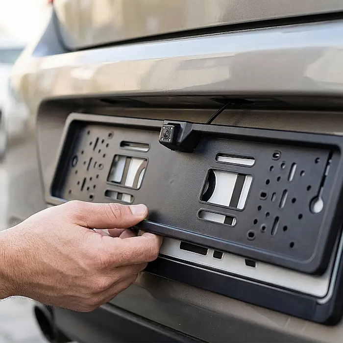Cameră Auto Marșarier JX 9488 Integrată în Suport Număr – Unghi 170°, Viziune Nocturnă 4 LED IR, Rezoluție 480 TVL, IP68 Impermeabilă, Universală 12V [2]