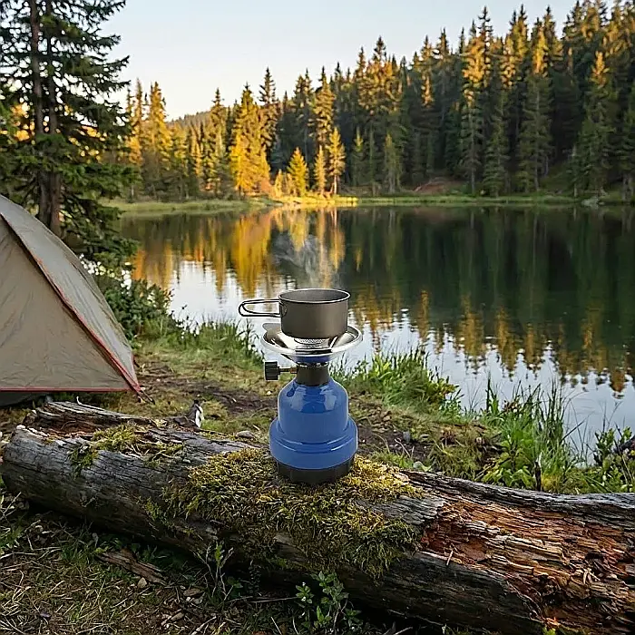 Plită pe Gaz Portabilă pentru Camping și Drumeții – Un Singur Arzător, Alimentare cu Cartușe, Design Compact, Bază Stabilă și Metal Rezistent: Libertate Culinară și Confort sub Cerul Liber [4]