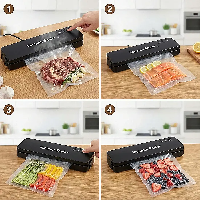 Aparat de Sigilat și Vidat Alimente Vacuum Sealer S – 90W, Funcție de Vidare Automată, Pungi Incluse, Design Compact pentru Bucătărie [4]