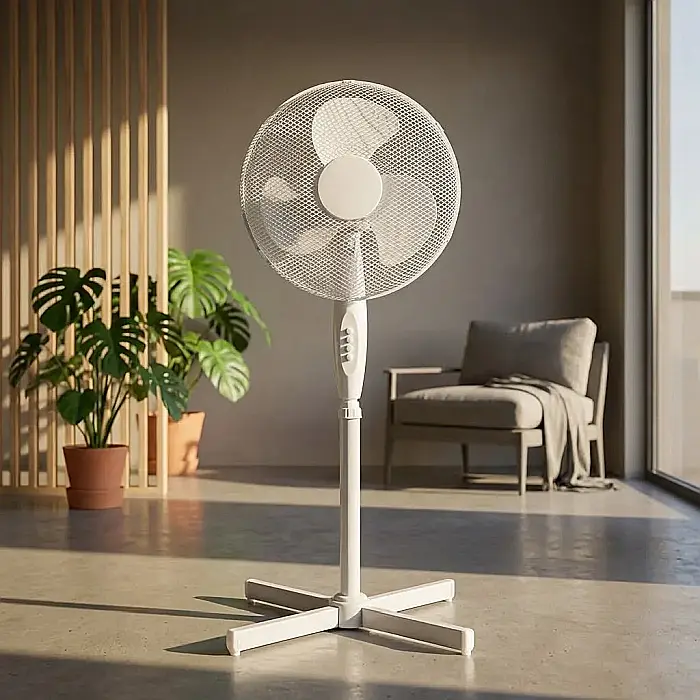 Ventilator cu Picior FS40-01 – Diametru 41 cm, Putere 45W, 3 Trepte de Viteză, Oscilație 75° și Plasă de Protecție: Răcorire Eficientă, Stabilitate și Confort Termic pentru Acasă sau Birou [4]