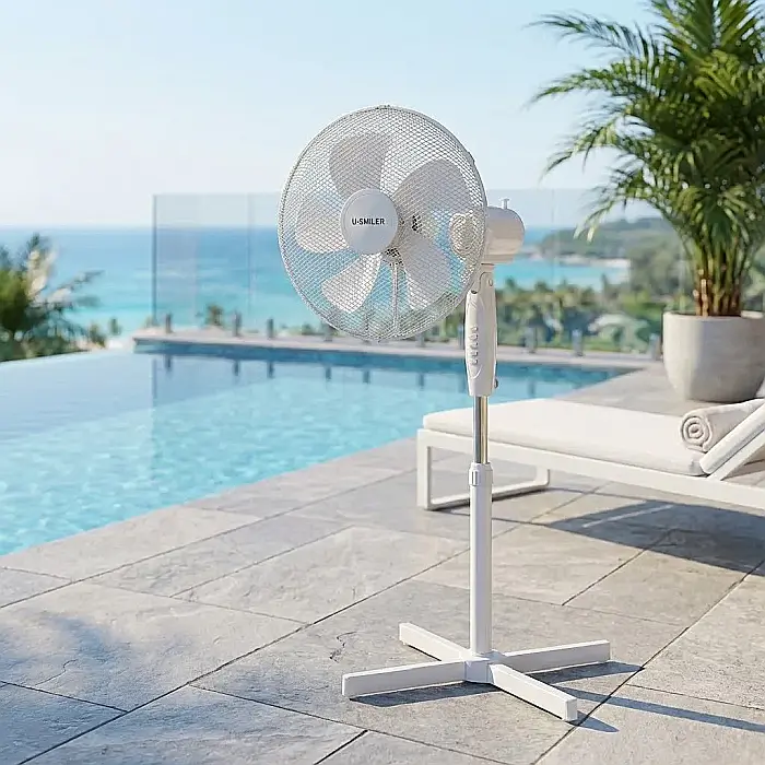 Ventilator de Podea cu 5 Elice – 3 Viteze, Oscilație Reglabilă, Plasă de Protecție Densă și Design Stabil: Răcorire Puternică, Flux de Aer Uniform și Confort Termic pentru Acasă sau Birou [4]