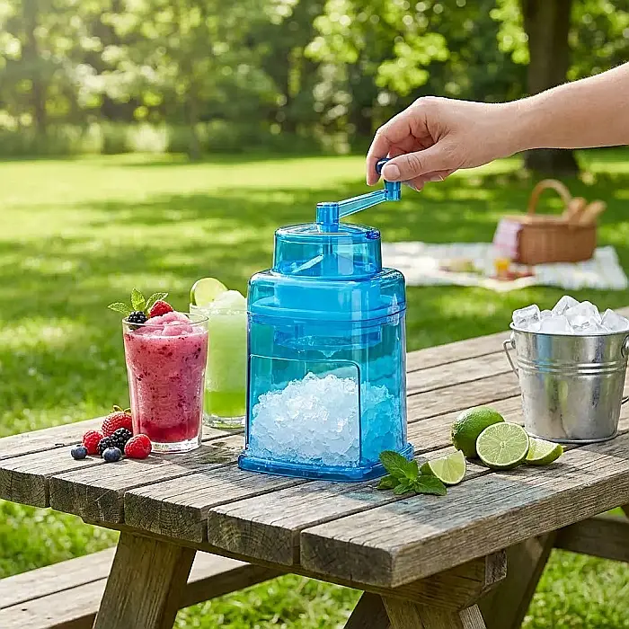 Răzătoare Manuală pentru Gheață – Zdrobitor Profesional pentru Cocktailuri, Smoothie-uri și Deserturi, Lame din Inox Durabile, Sistem cu Manivelă și Design Compact Portabil: Răcorire Instantanee și Ef [4]