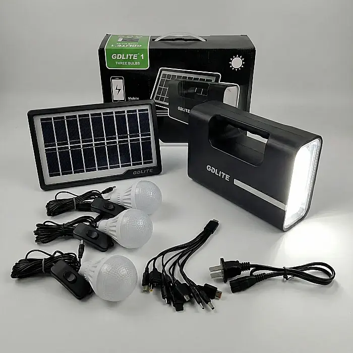 Kit Solar cu Lampă U și 3 Becuri LED GDLite 1 – Acumulator 6V 4Ah, Panou Solar 3.5W și Port USB: Independență Energetică pentru Camping, Cabane și Urgențe [4]