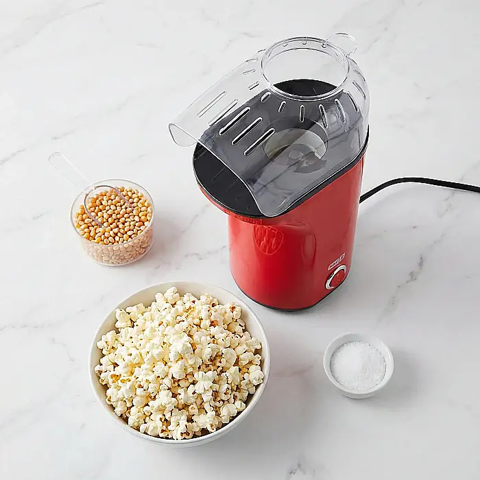 Aparat Popcorn cu Aer Cald AT PERFORMANCE® – 1200W, Gata în 3 Minute, Capacitate 16 Canite, Recipient Boabe, Compartiment Unt, Roșu [4]