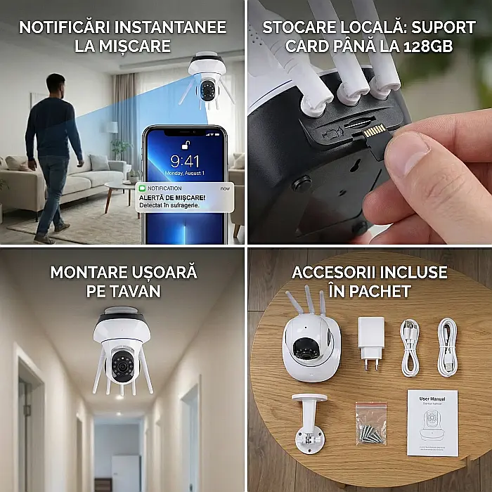 Cameră de supraveghere WiFi cu 5 antene, rezoluție Full HD, vedere nocturnă, detecție mișcare, audio bidirecțional [4]