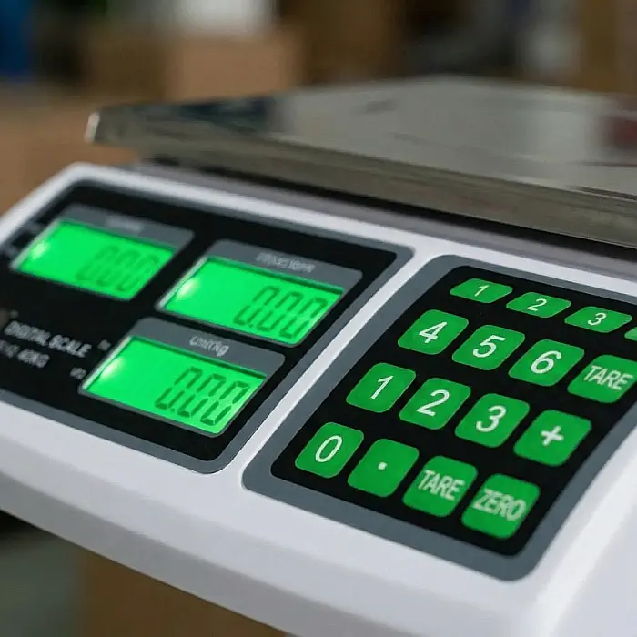 Cântar Electronic Digital 40 kg – Afișaj Dublu LED, Funcție Preț și TARE, Acumulator Reîncărcabil, Diviziune 5 g, Picioare Reglabile, Uz Intern [4]