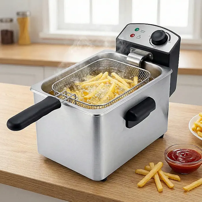 Friteuză Electrică cu Ulei 5.5L – 2500W, Oțel Inoxidabil, Termostat Reglabil, Timer 60 Min, Capac Inclus [4]