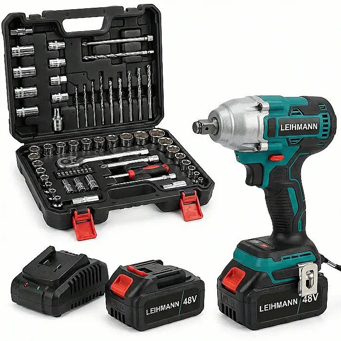 Mașină de Înșurubat cu Impact 48V – Cuplu 550 Nm, 2 Acumulatori Li-Ion 5Ah, 40 Accesorii, Mandrină 1/4” Hex, 0–5000 rpm, Valiză [4]