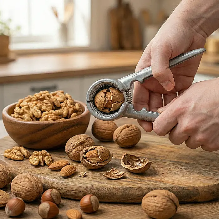 Clește de Spart Nuci din Aluminiu – Design Tip Pâlnie cu Țepi pentru Spargere Ușoară, Rezistent la Șocuri și Coroziune, 19 cm, Multifuncțional pentru Nuci, Sticle de Șampanie și Capace Strânse [4]