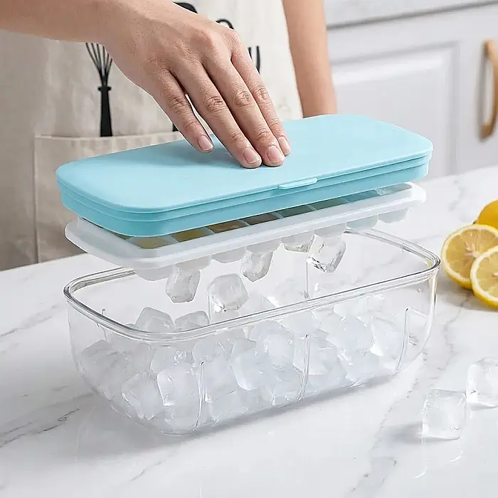 Tavă pentru Cuburi de Gheață ICEMATE: 2 Straturi, Capac Etanș Anti-Vărsare și Preparare Igienică – Cuburi Perfecte în Orice Moment [2]