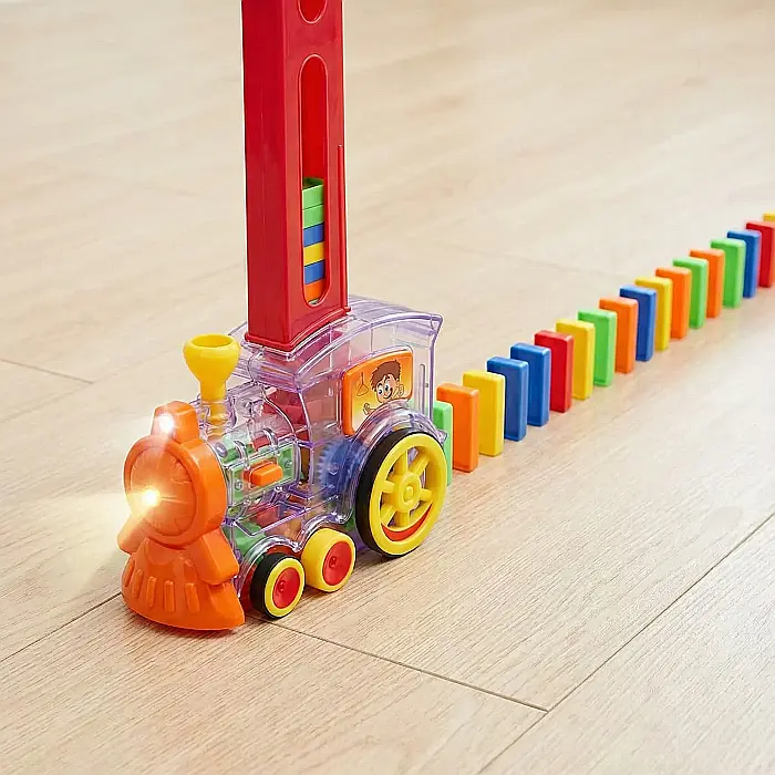 Set Trenuleț Electric cu 60 Piese Domino: Joc Interactiv, Educativ și Creativ cu Lumini și Sunete [2]