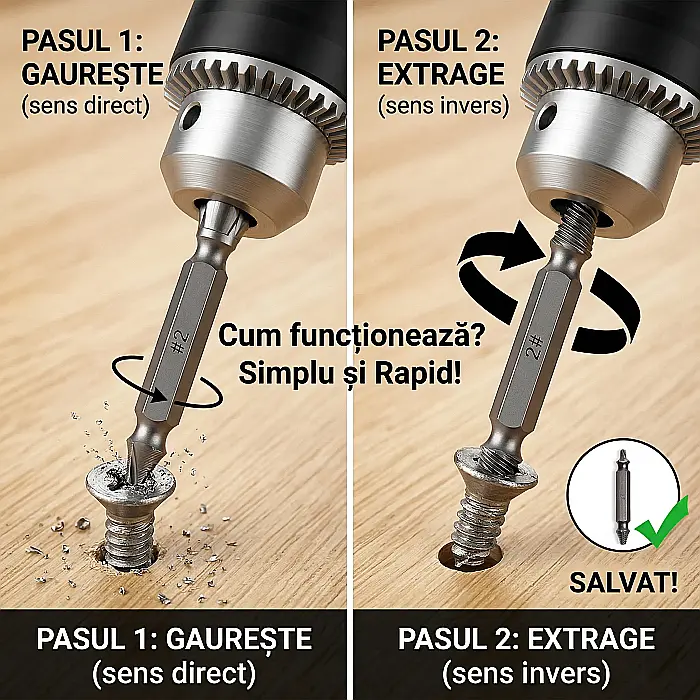 Set 4 Extractoare Șuruburi Deteriorate sau Rupte – Oțel de Înaltă Rezistență, 4 Mărimi Universale, Soluție Rapidă pentru Șuruburi Blocate, Include Cutie Depozitare [4]