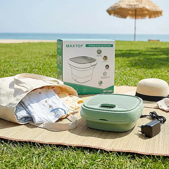Mini Mașină de Spălat Rufe Portabilă și Pliabilă – 9L, Capacitate 2kg, Tehnologie Turbină cu Ultrasunete, Funcție Stoarcere și Drenaj Automat, Ideală pentru Lenjerie, Haine Copii și Călătorii [4]
