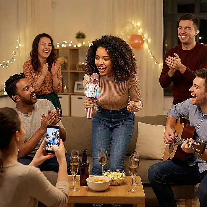 Microfon Karaoke Wireless pentru Copii cu Boxă Integrată 6W, Bluetooth 3.0, Funcții Bass, Treble și Echo, Autonomie 3-5 Ore, Design Compact și Ușor de Utilizat [4]