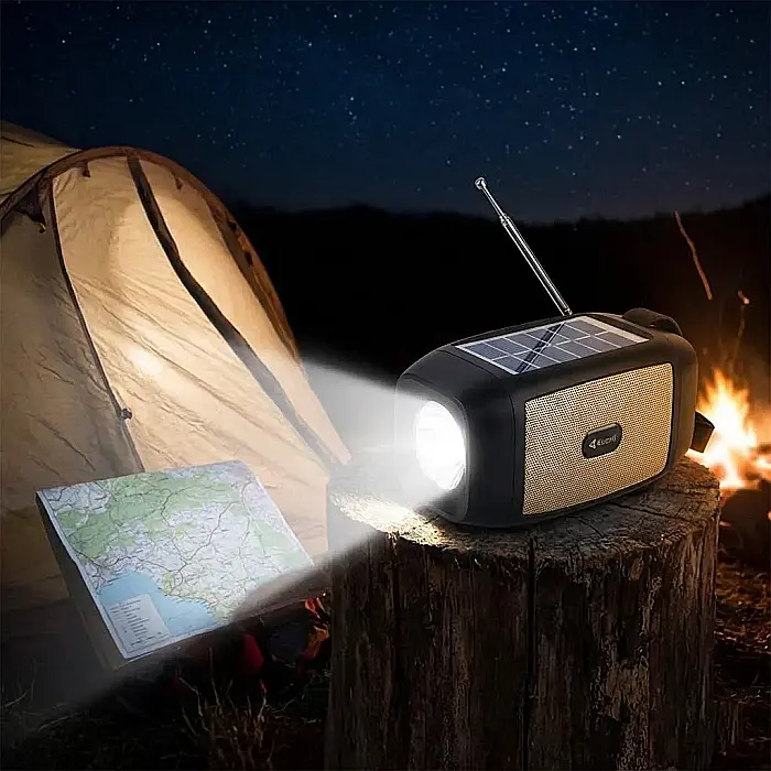 Boxă Solară Portabilă Wireless cu Lanternă – Bluetooth, Radio FM, USB, AUX și MicroSD, Baterie 2000 mAh, PMPO 15W și Autonomie 6 Ore: Muzică și Lumină Nelimitată pentru Camping, Grădină și Urgențe [3]