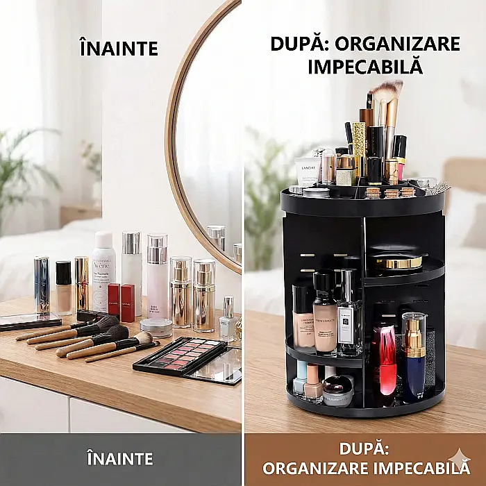 Organizator Cosmetice Rotativ 360° – Suport Multifuncțional pentru Machiaj, Parfumuri, Lacuri de Unghii și Accesorii, Spațios și Practic pentru Baie sau Dormitor [3]