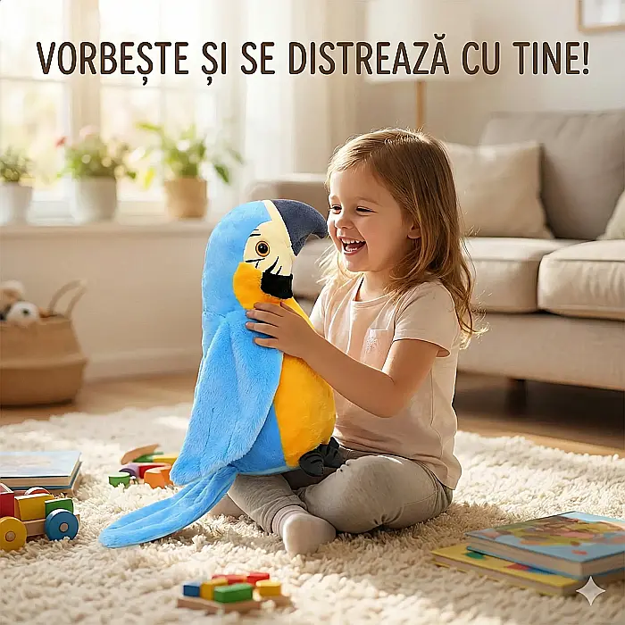 Papagal Vorbitor de Jucărie – Multicolor, Pufos, cu Funcție de Repetare a Vocii și Mișcare a Aripilor, Buton On/Off, Agățare sau Așezare pe Suprafață [3]