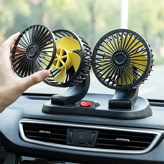 Ventilator Auto Dublu CoolDrive™ – Alimentare USB / 12V, 2 Viteze de Ventilație, Direcție Reglabilă 360°, Montare Stabilă pe Bord și Silențios: Confort Termic Personalizat pentru Șofer și Pasageri [4]