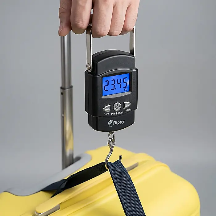 Cântar Digital de Mână Flippy – Portabil cu Cârlig, Capacitate 50 kg, Display LCD, Metru Incorporat, Ideal pentru Pescuit, Bagaje și Uz Casnic, Dimensiuni 10,2 x 5 cm, Negru [4]