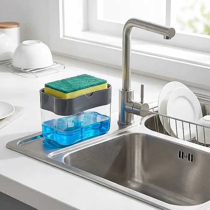 Dozator Detergent Lichid 2în1 cu Suport pentru Burete – Dispenser ABS Rezistent, Pompă de Precizie Integrată, Recipient Detașabil și Design Ergonomic: Organizare Inteligentă, Igienă și Eficiență în Bu [4]