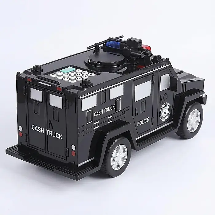 Pusculiță Electronică Mașină Blindată de Poliție cu PIN și Recunoaștere Amprentă – Protecție Avansată, Lumini și Semnale, Depozitare Bani și Bancnote, Ideală pentru Copii, Plastic Negru, Dimensiuni 27 [4]