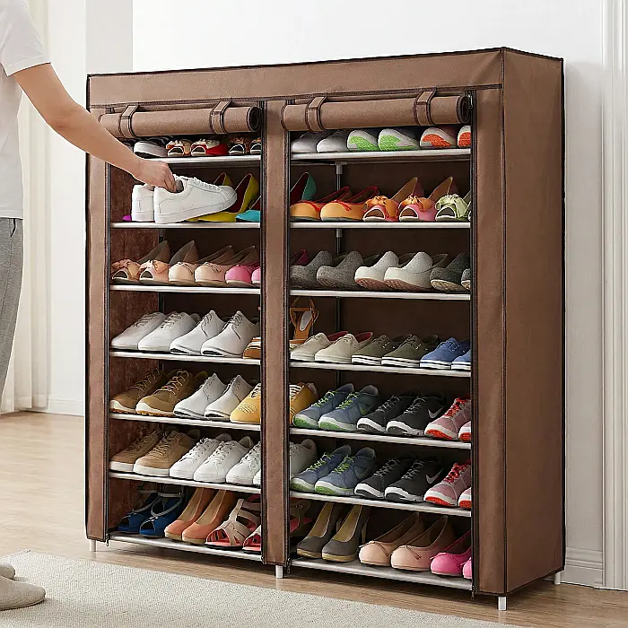 Pantofar Mobil Textil cu 12 Rafturi – Organizator Încălțăminte cu Husă și Fermoar, Protecție Împotriva Prafului, Ideal pentru Hol și Dressing [2]