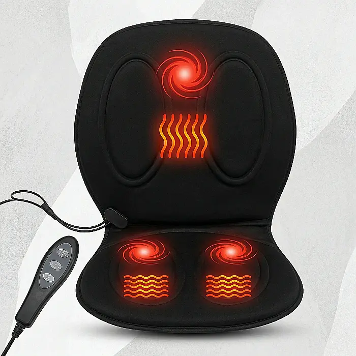 Mini Husă Auto cu Masaj KlaussTech – 3 Zone de Masaj (Spate, Lombar, Coapse), Funcție de Încălzire, Telecomandă Inclusă, Design Compact și Pliabil, Ideală pentru Mașină și Birou, Negru [4]