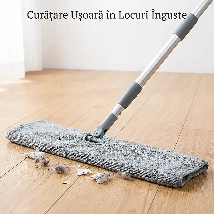 Mop Subțire pentru Spații Înguste cu Coadă Telescopică – Cap Flexibil, Lavetă Microfibră Detașabilă și Reutilizabilă, Tijă Aluminiu Reglabilă 63–93.5 cm: Curățenie Impecabilă sub Mobilă și în Colțuri  [4]