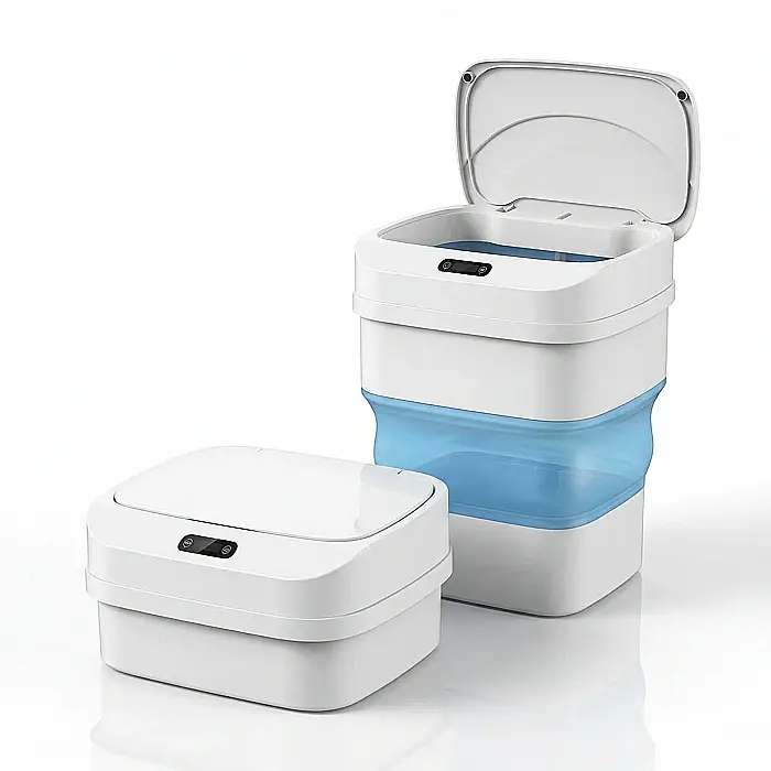 Coș de Gunoi Smart Pliabil cu Deschidere Fără Atingere – Senzor de Mișcare, Capac Automat, Material Plastic Premium și Silicon, Ideal pentru Birou, Bucătărie și Spații Înguste [4]