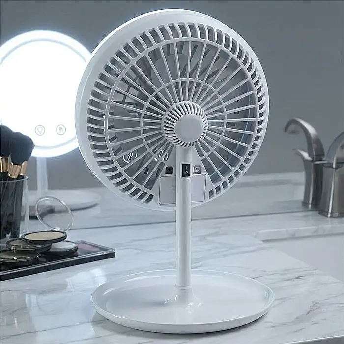 Oglindă Cosmetică LED cu Ventilator, Funcție Touch și Zoom 5X – Înclinare 180°, Alimentare Duală USB și Baterii AA, Dimensiuni 33,5x20x17 cm, Alb [4]