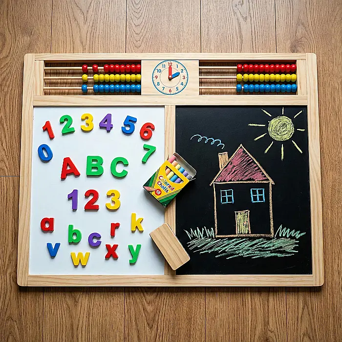 Tabla Desen Multifuncțională pentru Copii – Set Educativ cu Tabla Neagră și Magnetică, Abac, Ceas cu Limbi Mobile și Hexagoane Matematice [4]