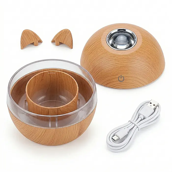 Umidificator Aer cu Aromaterapie NYTRO Wood 3 – 300 ml, Silențios, LED, Compatibil Ulei Esențial, Design Light Brown, Ideal pentru Acasă și Birou [4]