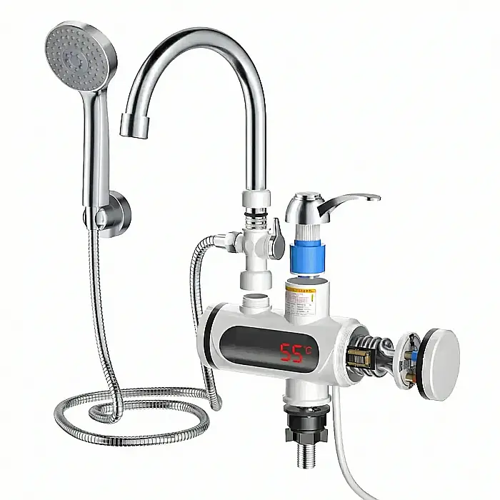 Robinet Electric cu Încălzire Instantanee și Afișaj LCD – Putere 3000W, Para de Duș și Furtun Incluse, Protecție IPX4, Montaj pe Chiuvetă, Ideal pentru Bucătărie, Baie sau Casă de Vacanță [4]