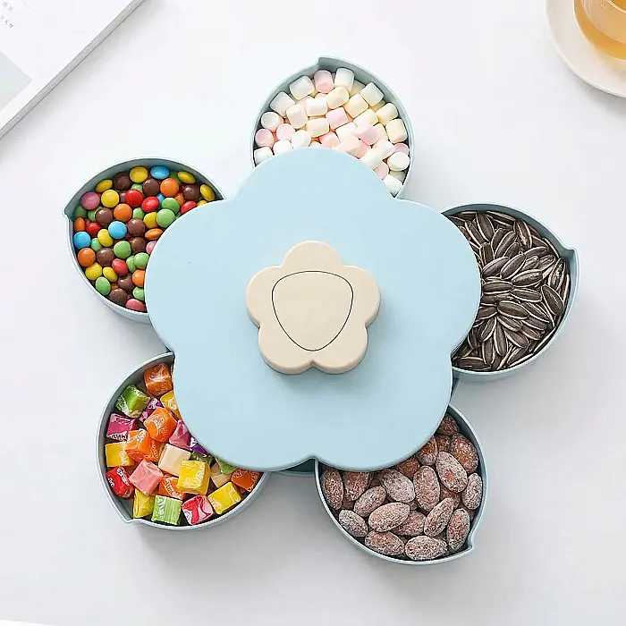 Cutie pentru Bomboane în Formă de Floare – 1 Nivel, 5 Compartimente, Suport Rotativ 360°, Suport Telefon Integrat, Diametru 27–42 cm [3]