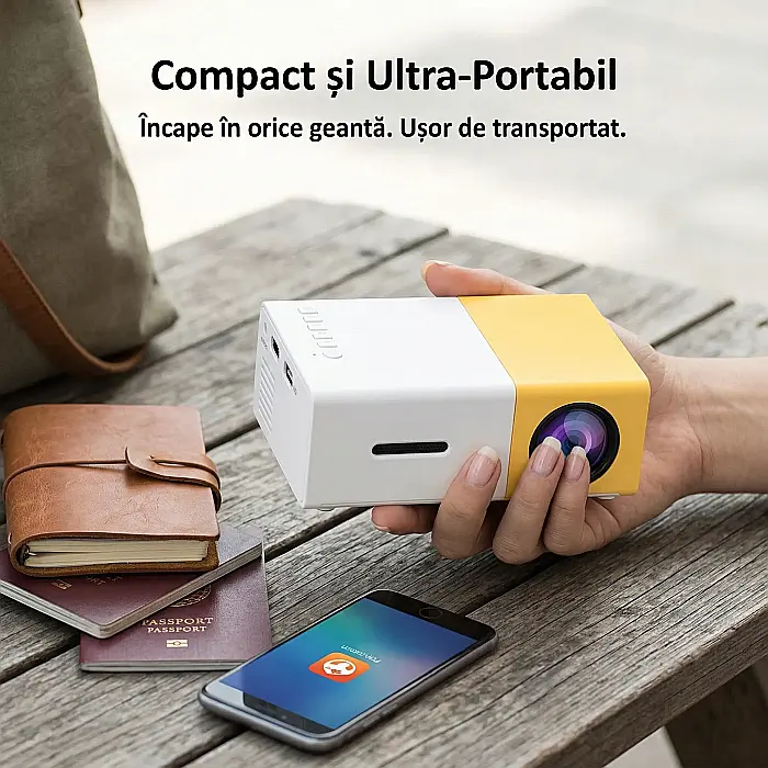 Proiector Filme Portabil LED YG-300 – Rezoluție Full HD 1080p, Luminozitate 400-600 Lumeni, Compatibil HDMI, USB, TF Card, Audio 3.5mm, Galben [4]