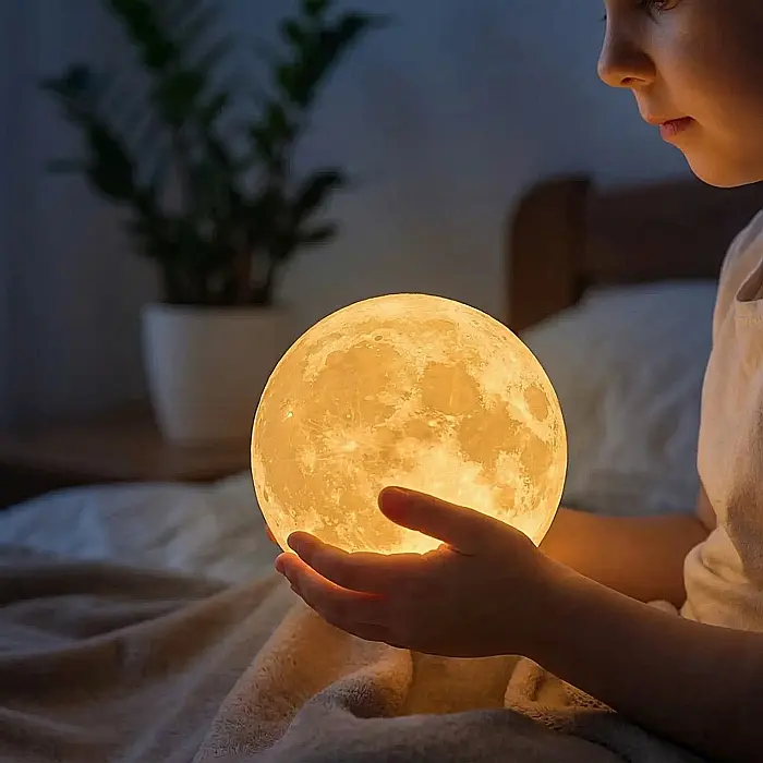 Lampă LED 3D Lună XL 15 cm – 16 Culori, Telecomandă și Control Tactil, Suport din Lemn, Reîncărcabilă USB, Design Realist, Lumină Ambientală și de Veghe [3]