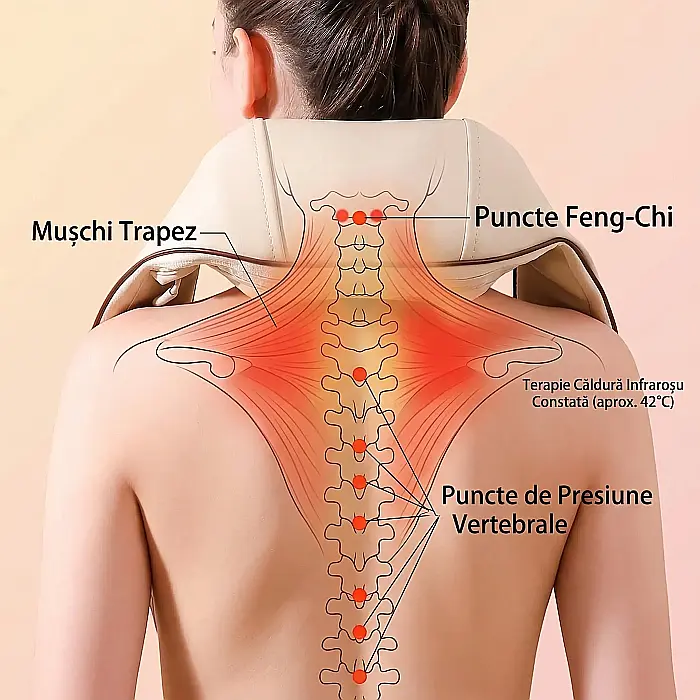 Aparat Profesional Masaj Cervical Puepoul – Vibromasaj și Căldură Terapeutică, 3 Intensități, 2 Moduri, Silentios 45 dB, pentru Gât, Umeri, Spate, Picioare și Abdomen, Maro [3]