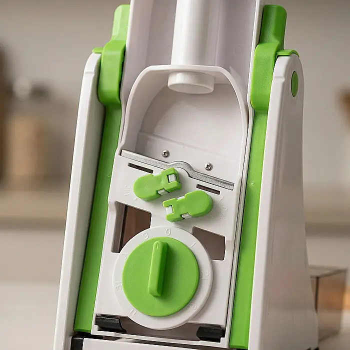 Feliator Manual Multifuncțional Spring Slicer – 40 Setări de Grosime (0.2-8mm), Lame Triple din Inox, Vas de Colectare Inclus, Design Pliabil și Siguranță Maximă [3]