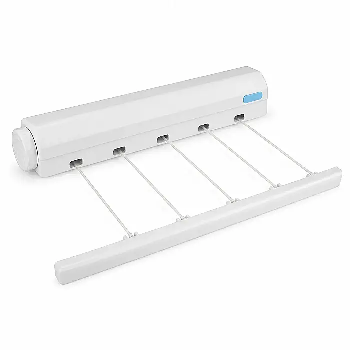 Suport de Rufe Retractabil cu 5 Sfori, 3,75 m, Pliabil, Montaj pe Perete, Alb [3]
