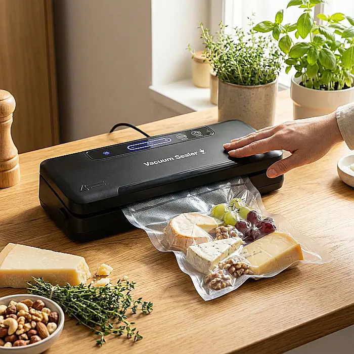 Aparat de Sigilat și Vidat Alimente Vacuum Sealer S – 90W, Funcție de Vidare Automată, Pungi Incluse, Design Compact pentru Bucătărie [3]