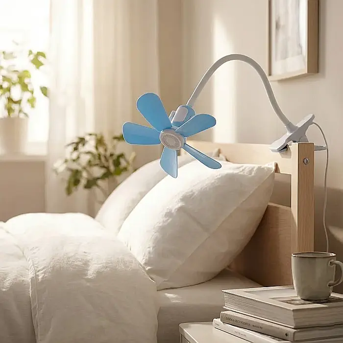 Ventilator de Birou cu Clemă Zola – 360° Rotire, 180° Înclinare, Putere 8W, 5 Lame Eficiente, Comutator pe Cablu și Design Compact: Răcorire Personalizată și Economie de Spațiu pentru Birou sau Acasă [4]