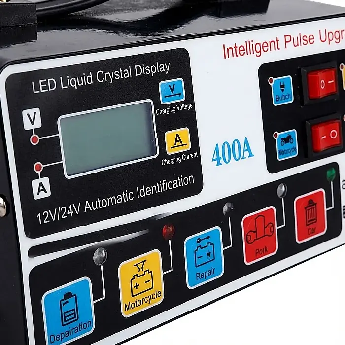 Încărcător Baterie Auto 12V/24V Factory cu Cleme Tip Crocodil – Redresor Inteligent pentru Autoturisme, Camioane și Motociclete: Putere, Siguranță și Mentenanță Proactivă [3]