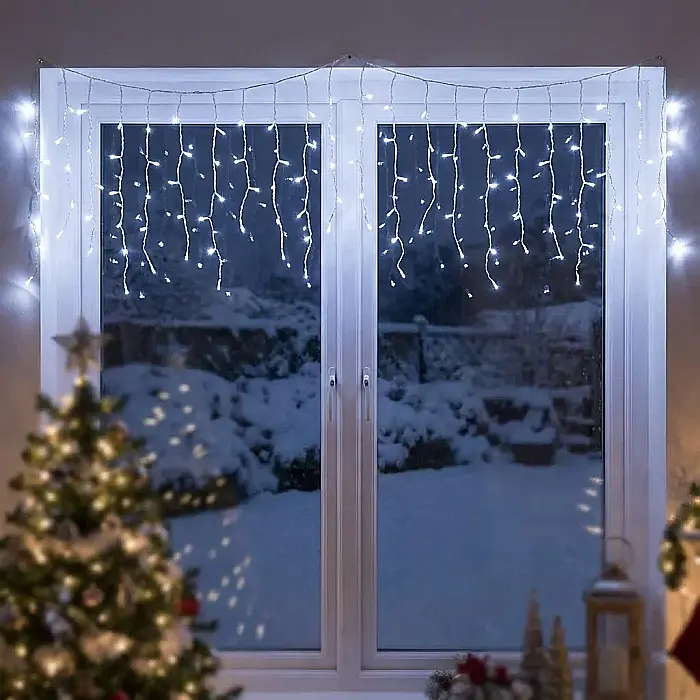 Set 2 Instalații Franjuri Alb Rece pentru Crăciun: Total 26 m, Perdea Luminoasă Interconectabilă, Design „Turturi” și Montaj în Serie – Eleganță și Strălucire de Iarnă [3]